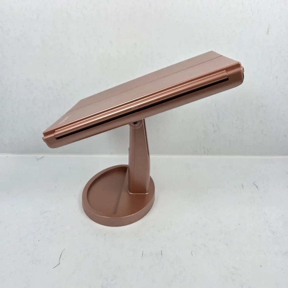 Deweisn Tri-Fold Vanity‎ Makeup Mirror Pedestal with 21 LED Lights - Rose Gold